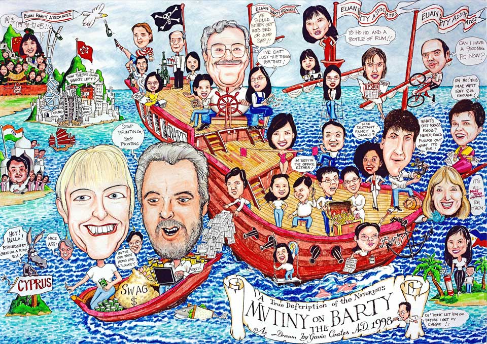 gavin coates caricature mutiny on the barge